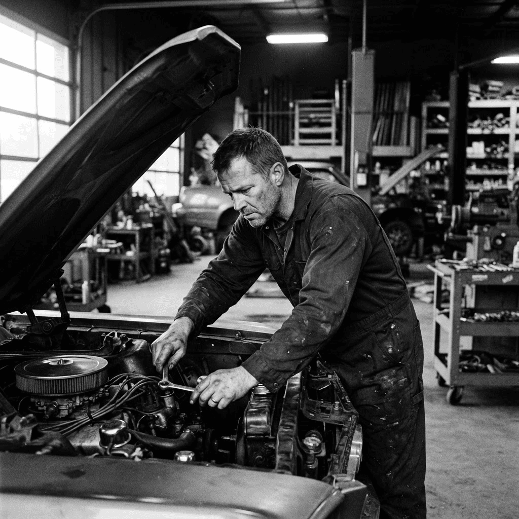 Technician working on an engine